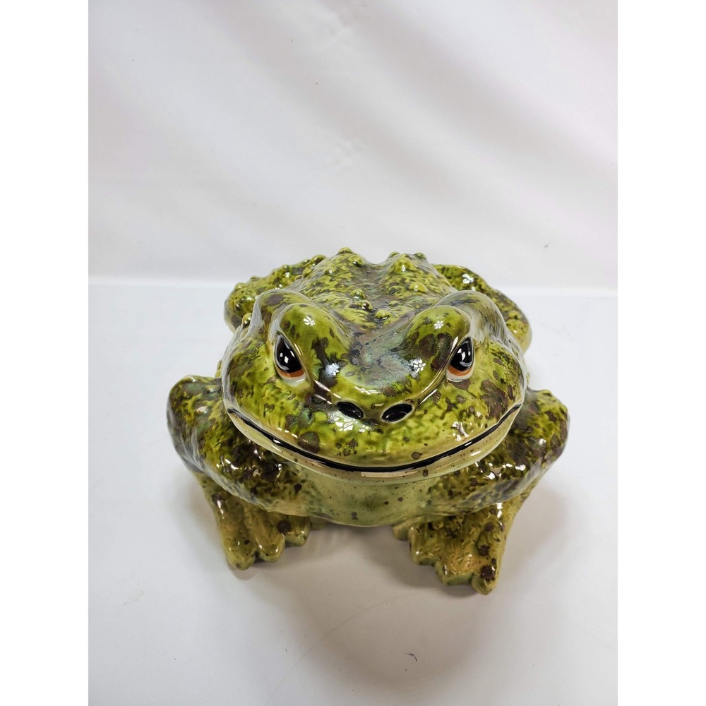 Vintage Arnels Ceramic Frog Toad Figurine Green Glazed Bumpy Hand Painted